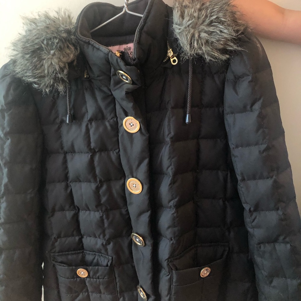 Juicy Couture Coat  Black Puffer Jacket Hooded Fur